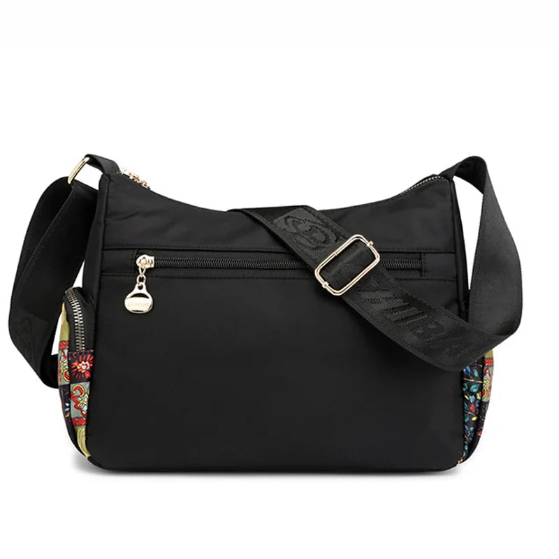 Vintage Floral Crossbody Bag Waterproof Nylon Messenger Bag