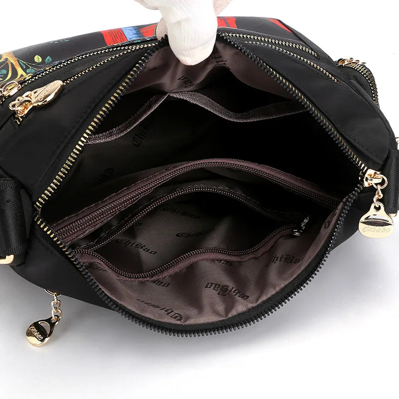 Vintage Floral Crossbody Bag Waterproof Nylon Messenger Bag