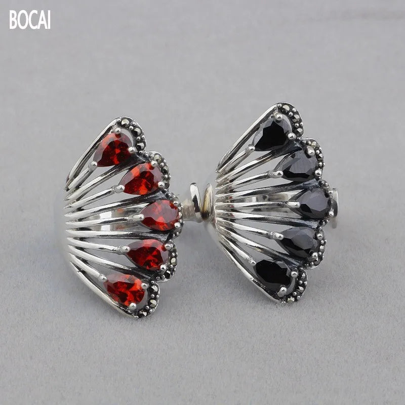 S925 Silver Vintage Style Zircon Inlay Ring for Women