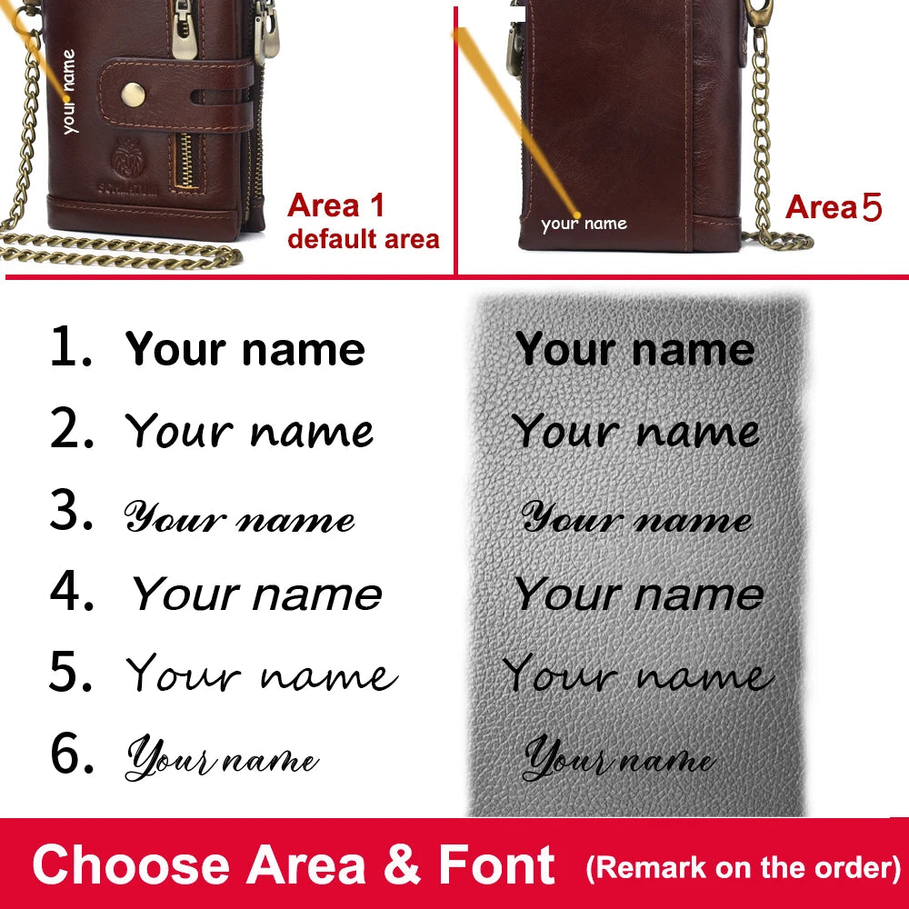 Engraved Name Men's Leather Wallet Picture Short Purse RFID Father's Gift
