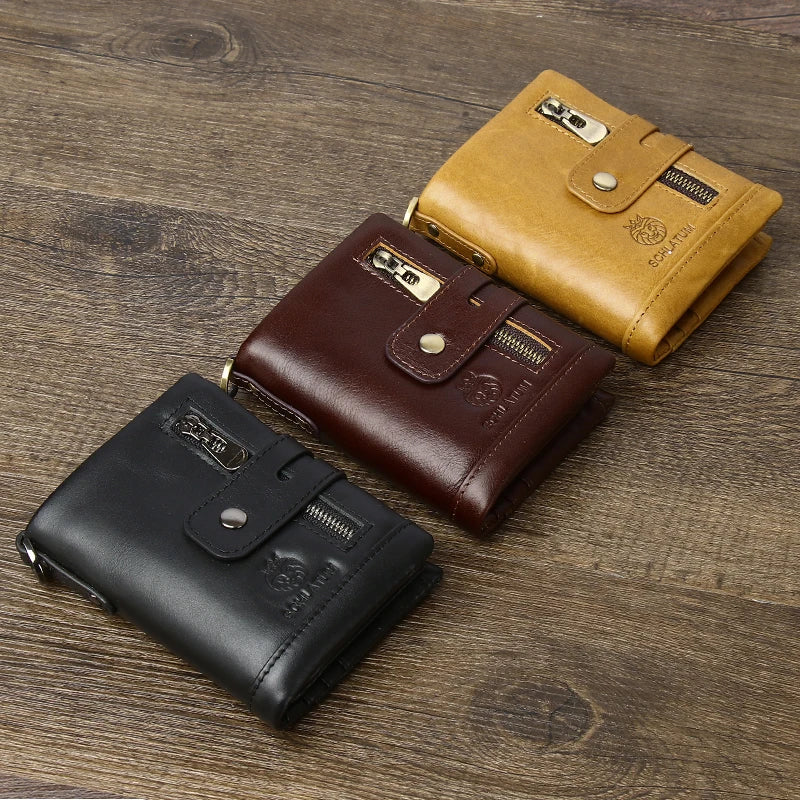 Engraved Name Men's Leather Wallet Picture Short Purse RFID Father's Gift