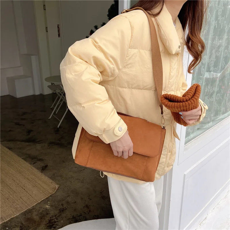 SCOFY Faux Suede Shoulder Bag for Women Widen Strap Handbag