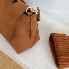 SCOFY Faux Suede Shoulder Bag for Women Widen Strap Handbag