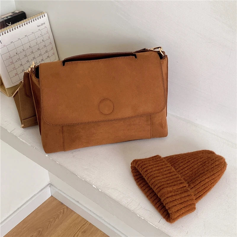SCOFY Faux Suede Shoulder Bag for Women Widen Strap Handbag