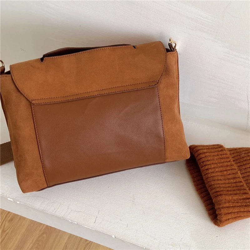 SCOFY Faux Suede Shoulder Bag for Women Widen Strap Handbag