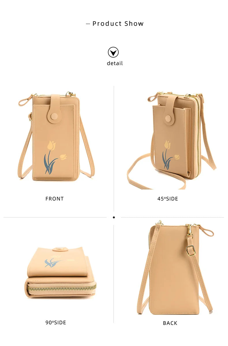 SCOFY Floral Small Phone Bag Women PU Leather Crossbody Mini Shoulder Purses Han