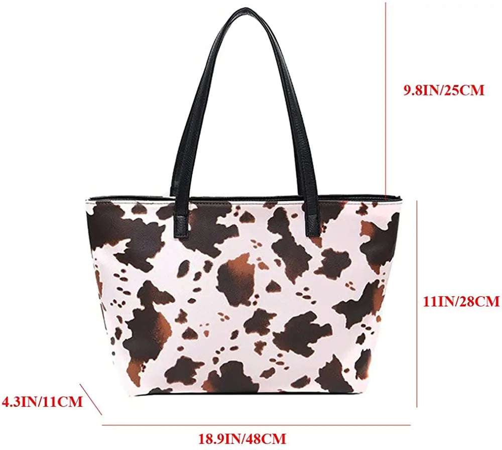 Leopard Tote Bag with Tassel - Large Capacity Cow Print Handbag for Women