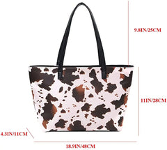 Leopard Tote Bag with Tassel - Large Capacity Cow Print Handbag for Women