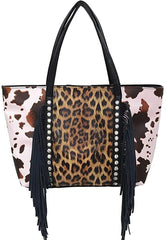 Leopard Tote Bag with Tassel - Large Capacity Cow Print Handbag for Women