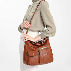 SCOFY Pocket Shoulder Bags for Women PU Leather Handbags Minimalist Purse