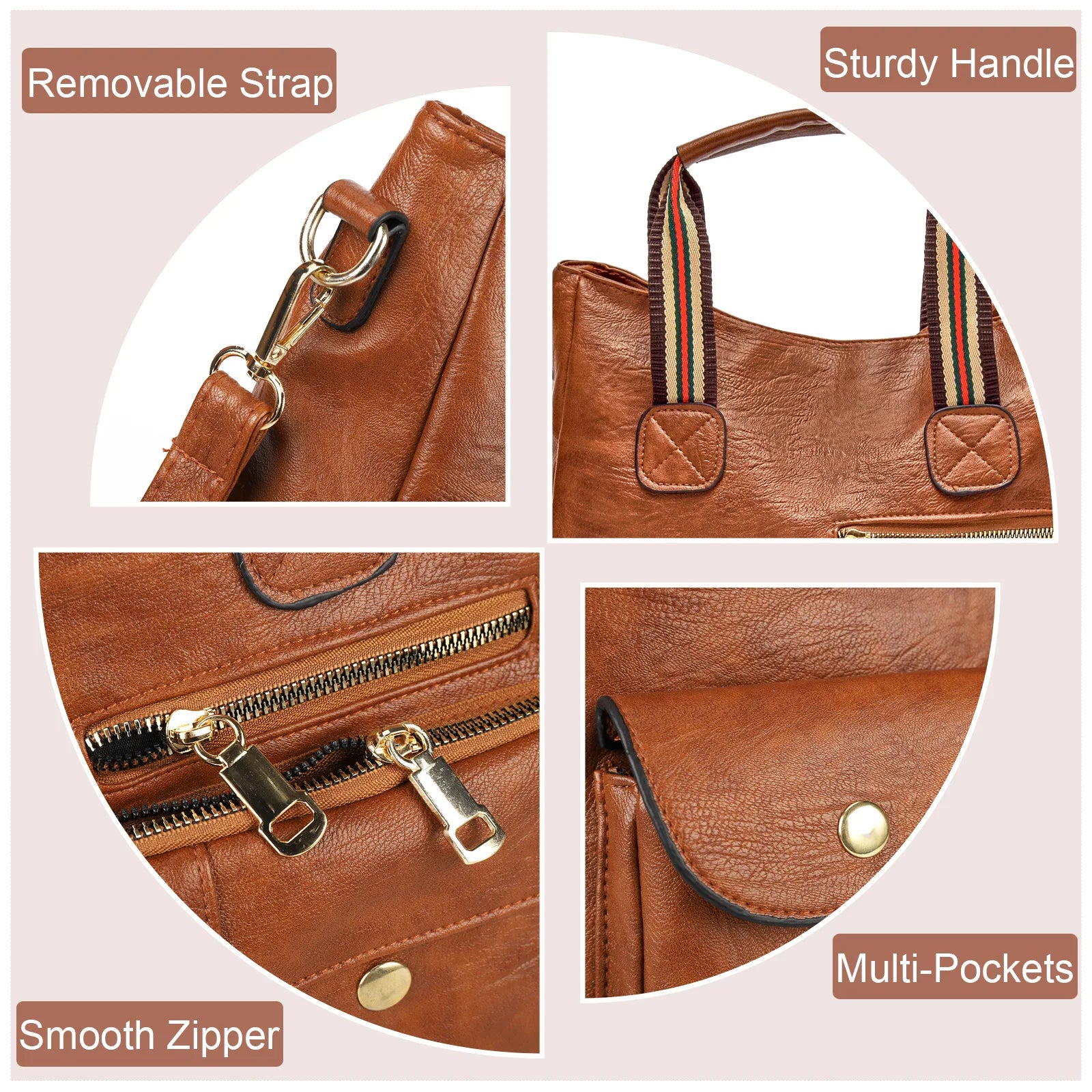 SCOFY Pocket Shoulder Bags for Women PU Leather Handbags Minimalist Purse