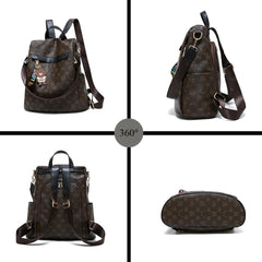 SCOFY Panda Print Anti-theft School Backpack PU Leather Bookbag