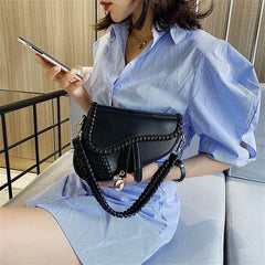 PU Leather Saddle Crossbody Bag Short Handle Casual Shoulder Handbags Female