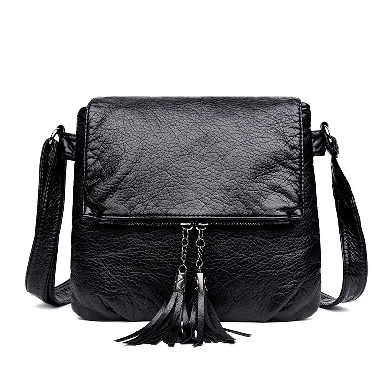 Tassels Crossbody Bag Soft Leather Purses And Handbag Women Shoulder Messenger B