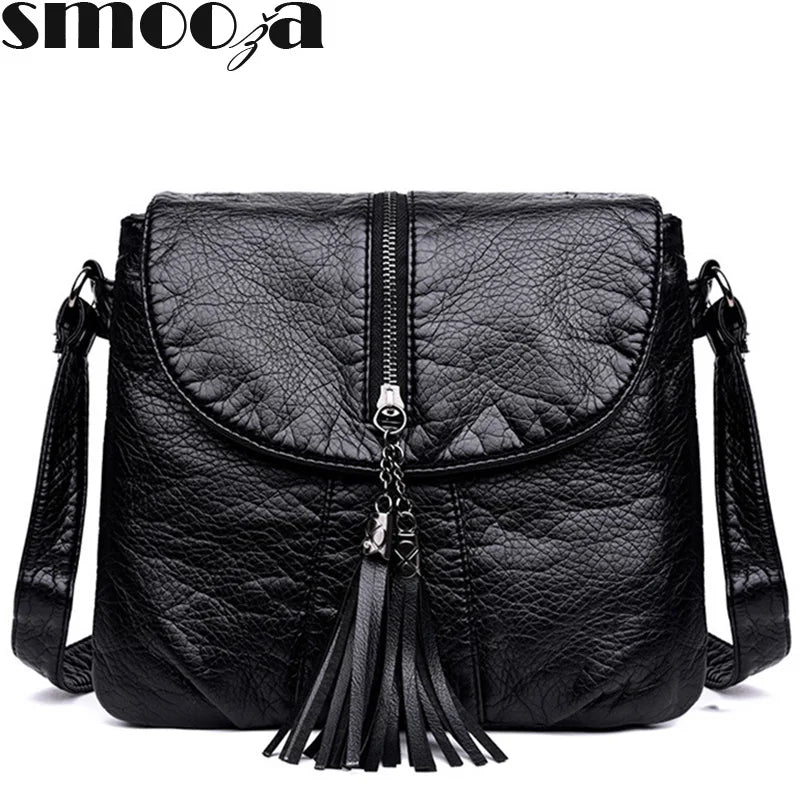 Tassels Crossbody Bag Soft Leather Purses And Handbag Women Shoulder Messenger B