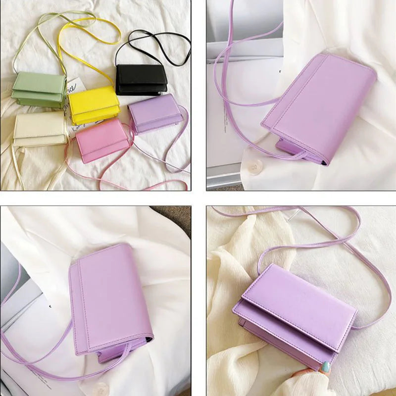 Candy Flap Bag Women Handbags Shoulder Crossbody Bag Female Plain PU Bag