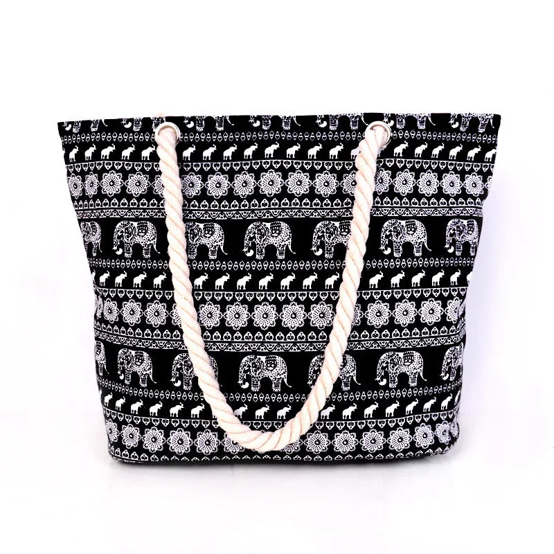 Animal Print Canvas Bags Women Elephant Print Shoulder Bags Big Capacity