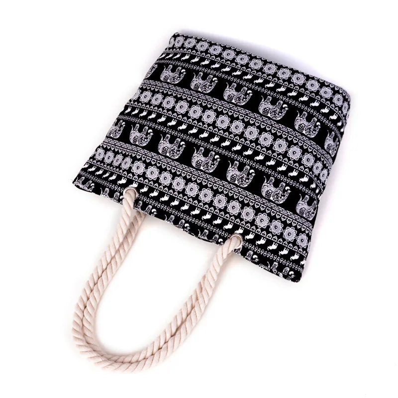 Animal Print Canvas Bags Women Elephant Print Shoulder Bags Big Capacity