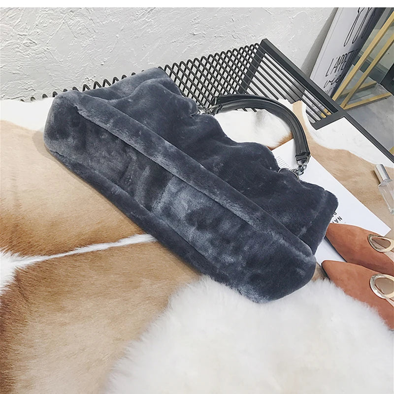 Vintage Winter Women Plush Handbags Bag Causal Women Totes Big Capacity