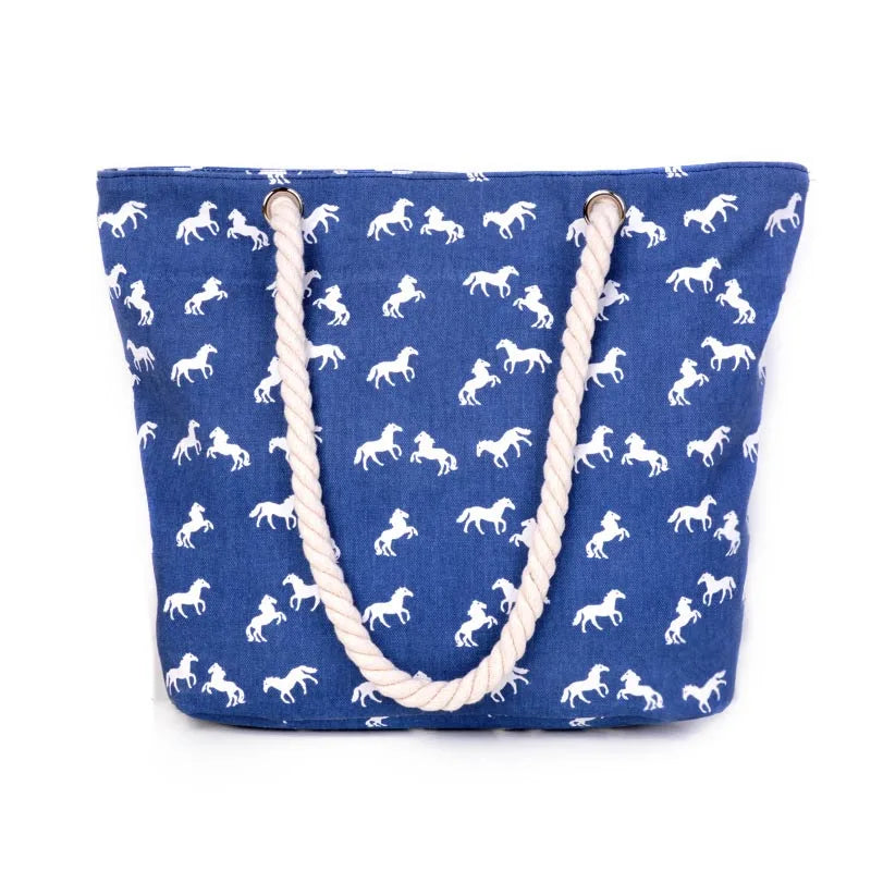 Canvas Horse Print Shoulder Bag Casual Sling Handbag