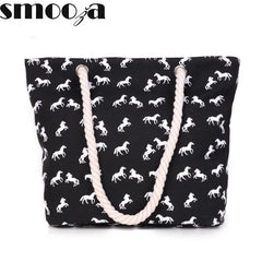 Canvas Horse Print Shoulder Bag Casual Sling Handbag
