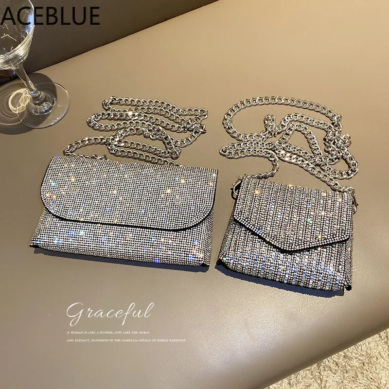 SMOOZA Rhinestone Evening Bag PU Leather Chain Clutch Shoulder Bags