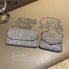 SMOOZA Rhinestone Evening Bag PU Leather Chain Clutch Shoulder Bags