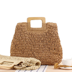 Round Straw Beach Bag Vintage Woven Raffia Circle Rattan Bag