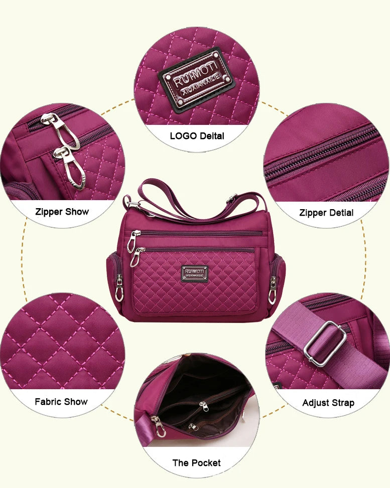 Nylon Crossbody Shoulder Bag for Women Waterproof Messenger Large Capacity Purse