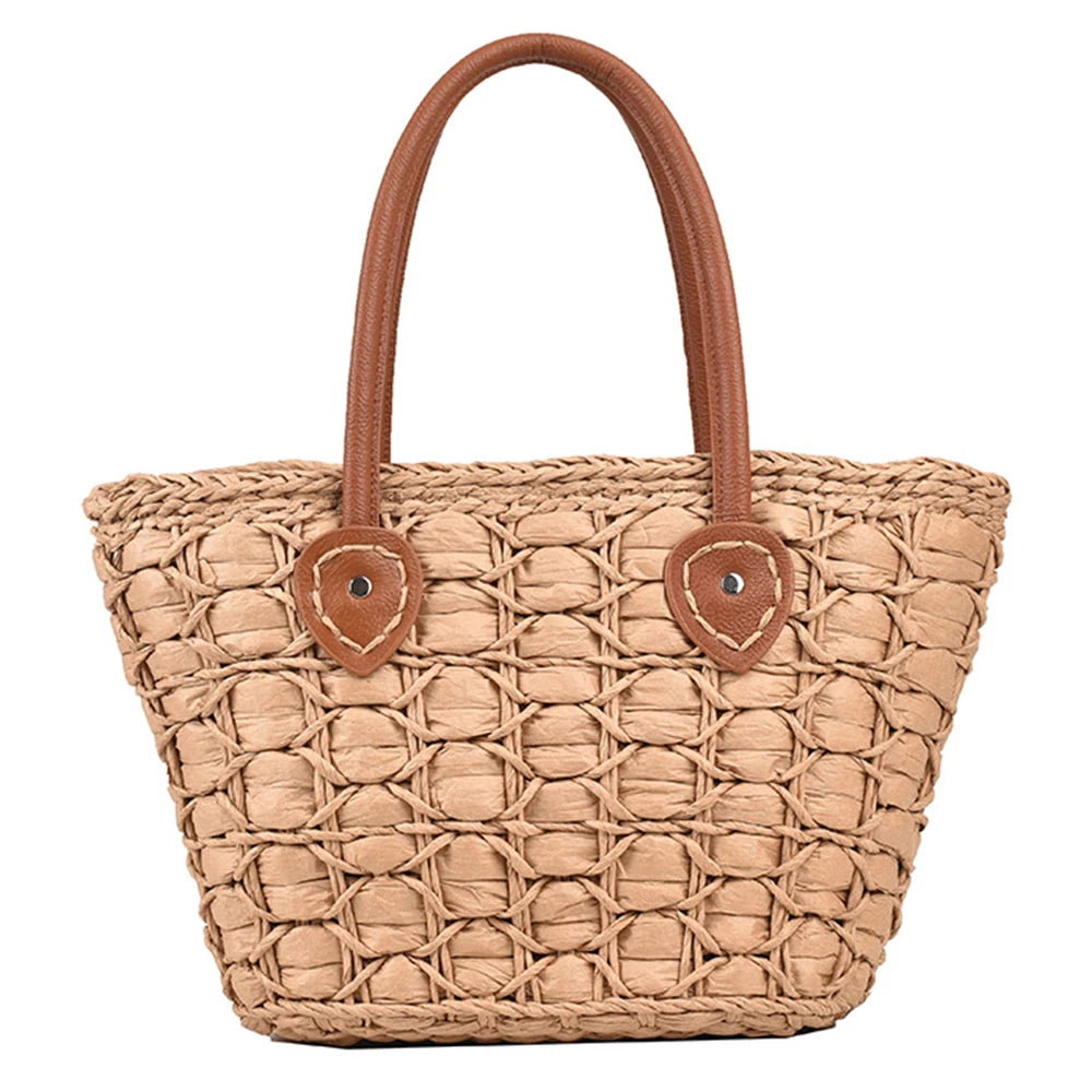 Straw Bucket Bag for Women Summer Weave Beach Basket Top Handle Handbags