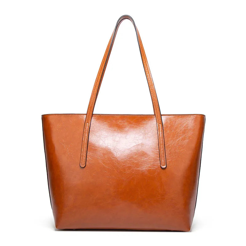 Vintage Oil Wax Leather Handbags For Women High Capcaity Shoulder Bags