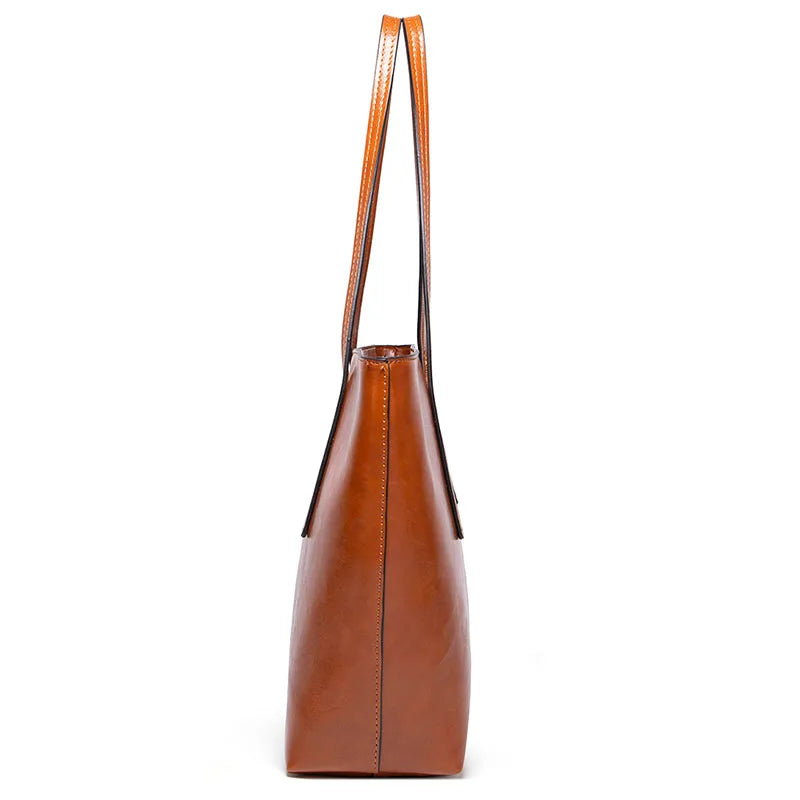 Vintage Oil Wax Leather Handbags For Women High Capcaity Shoulder Bags