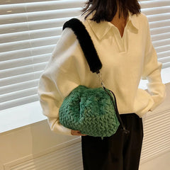 Winter Faux Fur Women Tote Bag Large Handbag Bucket Shoulder Bag
