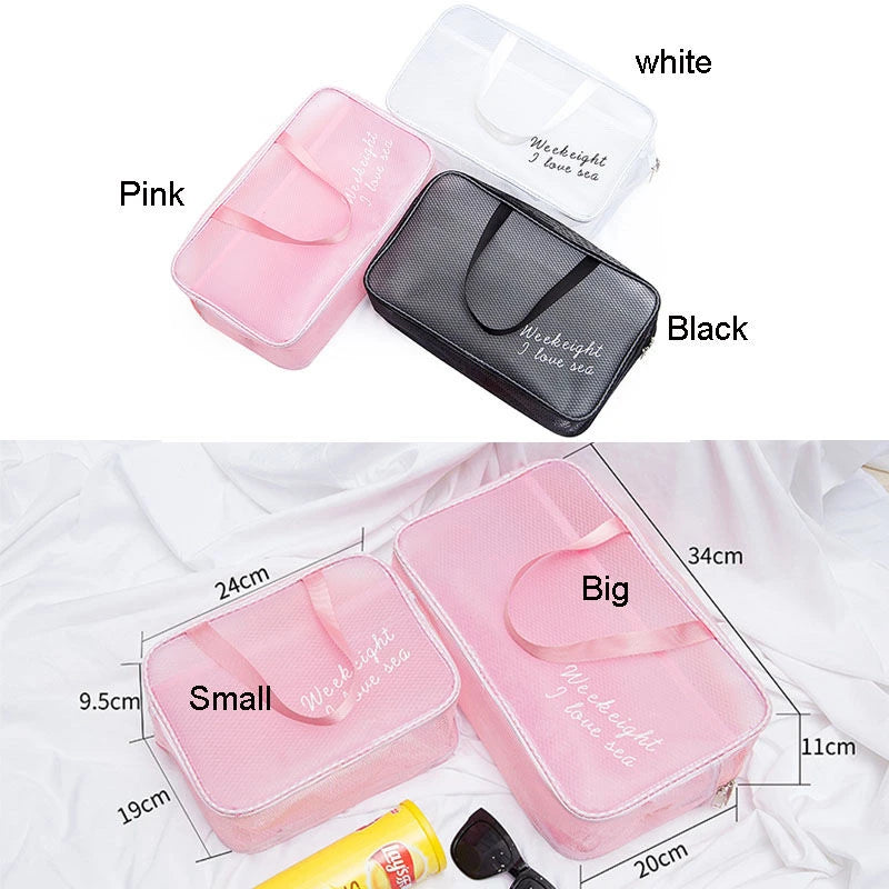 2PCS Pvc Travel Makeup Bag Organizer Waterproof Women Cosmetic Bags