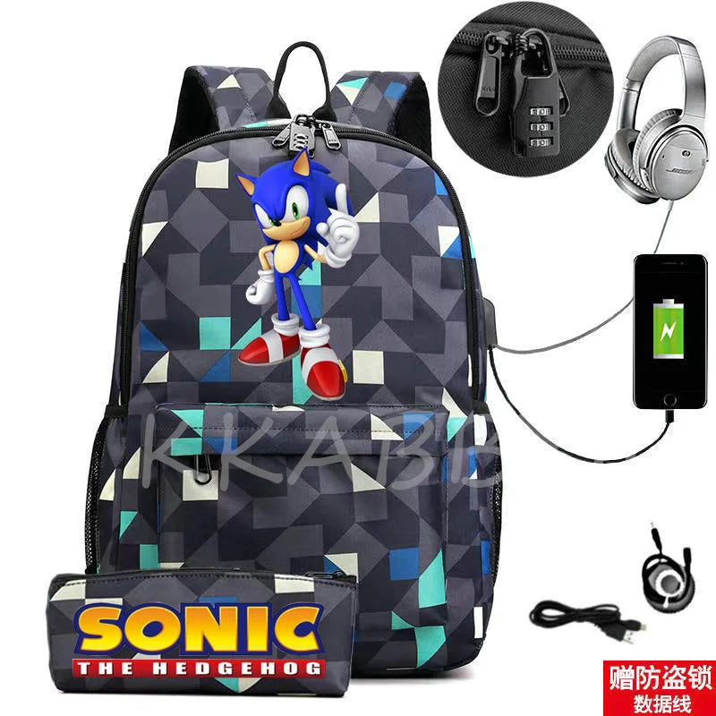 Men School Backpack for Teenage 2pcs USB School Bag Canvas Middle Junior High Co