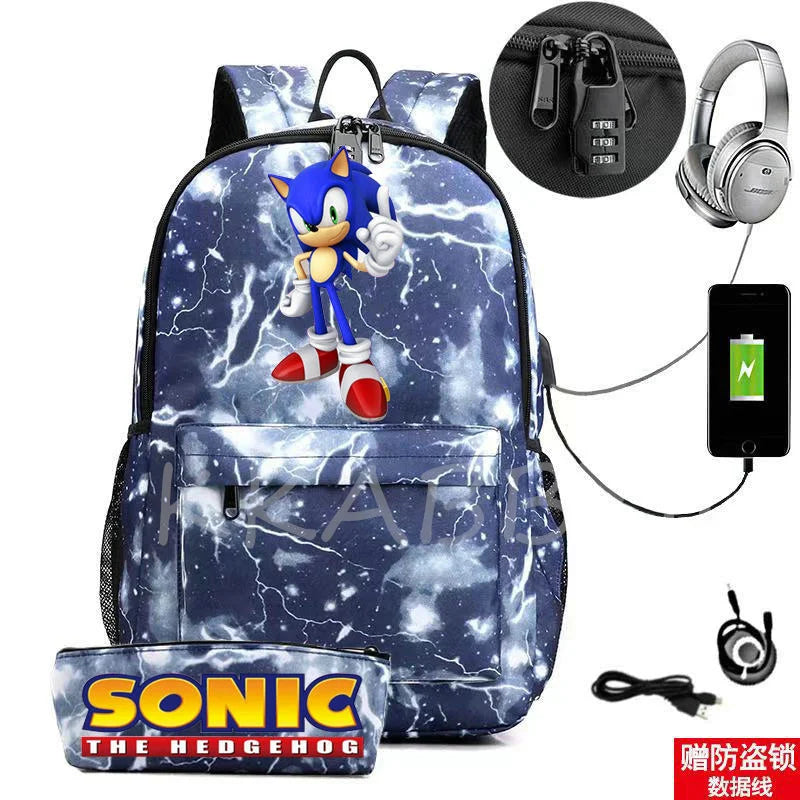Men School Backpack for Teenage 2pcs USB School Bag Canvas Middle Junior High Co