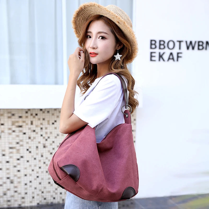 Women Canvas Bags High Female Handbags Solid Crossbody Bags