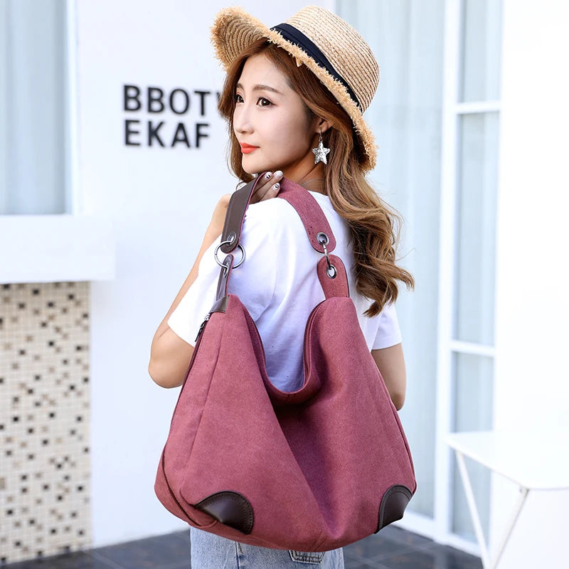 Women Canvas Bags High Female Handbags Solid Crossbody Bags