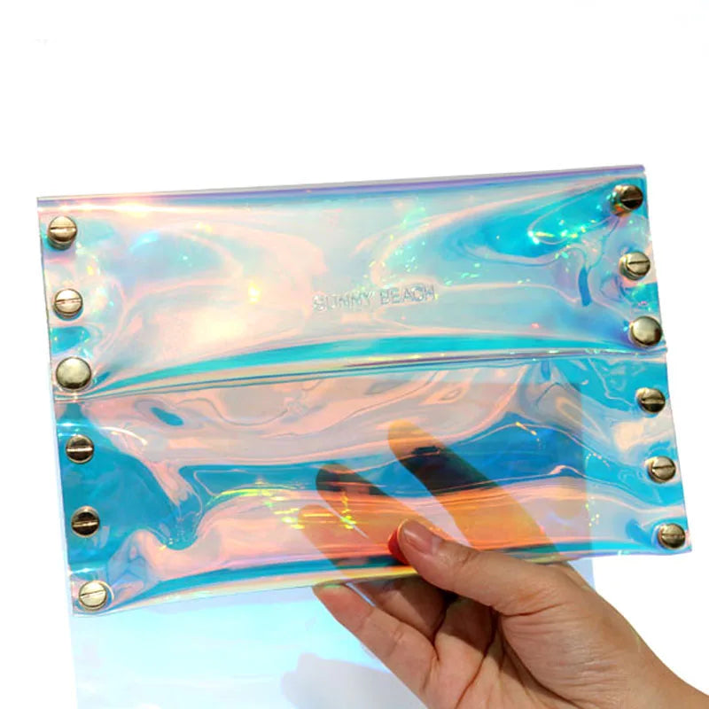 Holographic Rivet Laser Envelope Bag for Women, Clear Clutch Purse