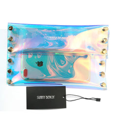 Holographic Rivet Laser Envelope Bag for Women, Clear Clutch Purse