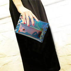 Holographic Rivet Laser Envelope Bag for Women, Clear Clutch Purse