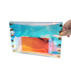 Holographic Rivet Laser Envelope Bag for Women, Clear Clutch Purse