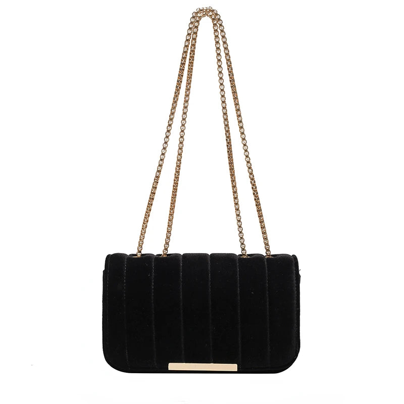 Vintage Velvet Shoulder Bag Small Satchel Crossbody Tote Golden