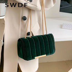 Vintage Velvet Shoulder Bag Small Satchel Crossbody Tote Golden