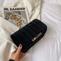 Vintage Velvet Shoulder Bag Small Satchel Crossbody Tote Golden