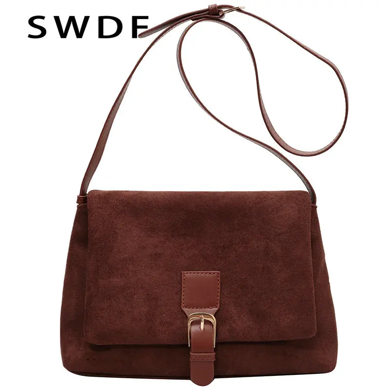 Vintage Suede Shoulder Crossbody Bag Ladies Totes Shopping Bag