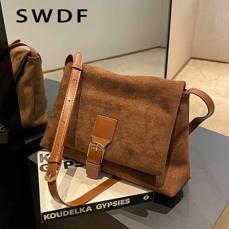 Vintage Suede Shoulder Crossbody Bag Ladies Totes Shopping Bag