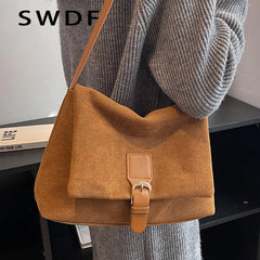 Vintage Suede Shoulder Crossbody Bag Ladies Totes Shopping Bag