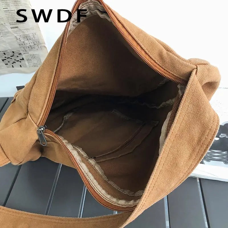 Canvas Crossbody Female Bag Solid Color High Quality Ladies Chest Bag