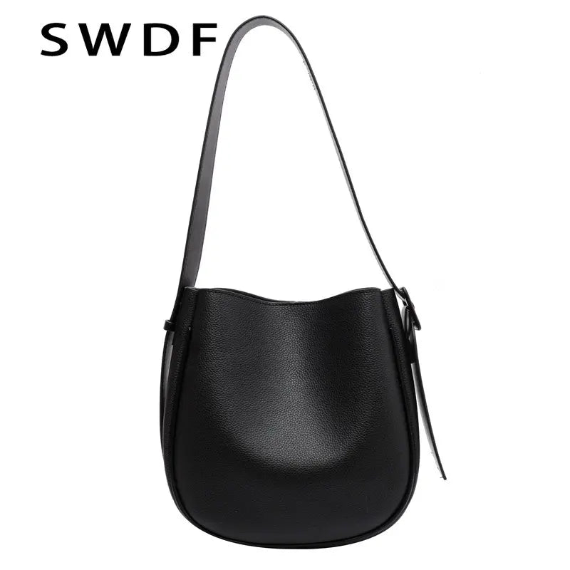 Vintage Small Leather Crossbody Bucket Bag for Women